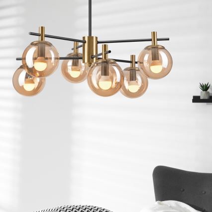 Luster na šipci LILOU 6xE14/5W/230V zlatna/crna/zadimljeno bež