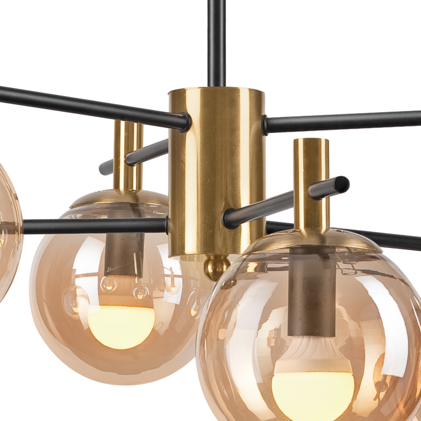 Luster na šipci LILOU 6xE14/5W/230V zlatna/crna/zadimljeno bež