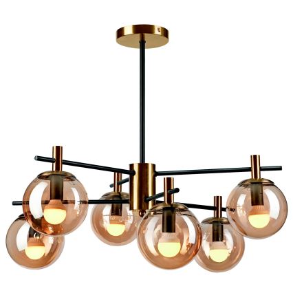 Luster na šipci LILOU 6xE14/5W/230V zlatna/crna/zadimljeno bež