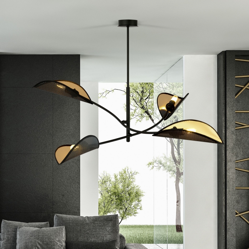 Luster na šipci LOTUS 4xE14/10W/230V crna/zlatna