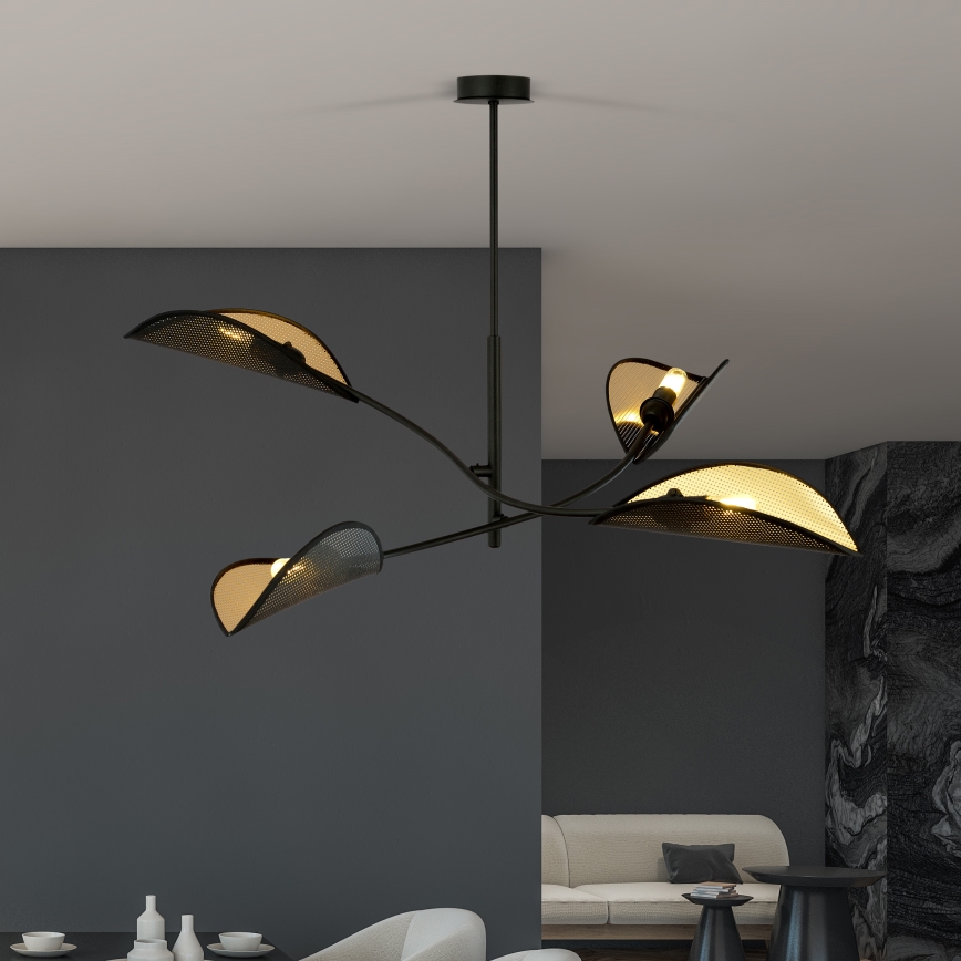 Luster na šipci LOTUS 4xE14/10W/230V crna/zlatna