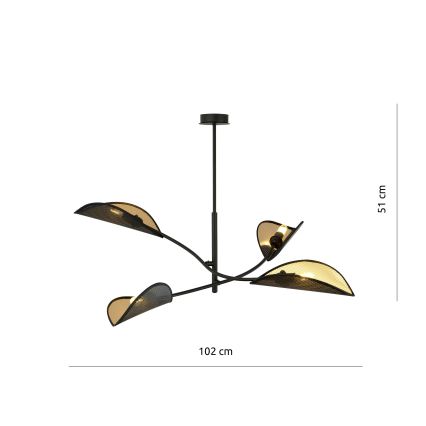 Luster na šipci LOTUS 4xE14/10W/230V crna/zlatna