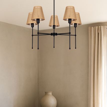 Luster na šipci MADELA 5xE14/40W/230V juta/crna