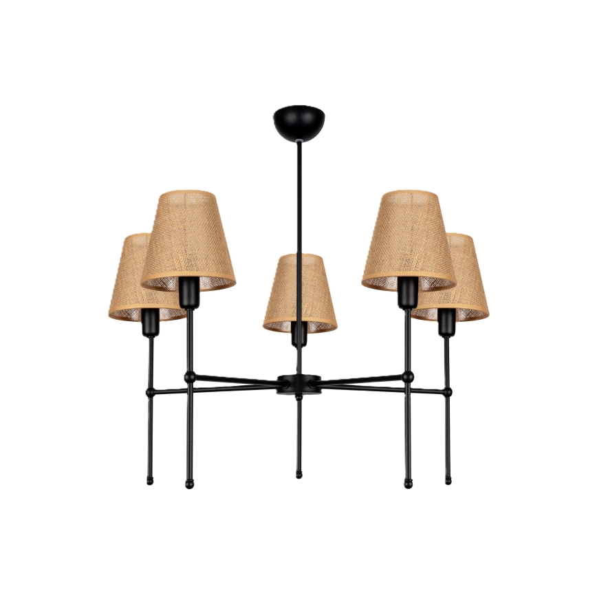 Luster na šipci MADELA 5xE14/40W/230V juta/crna