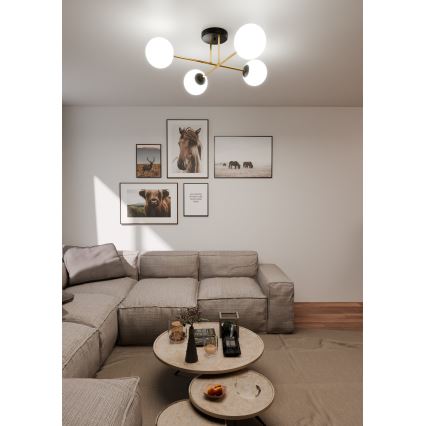 Luster na šipci MAGNUM 4xE14/10W/230V bela/zlatna/crna