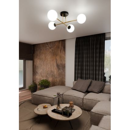Luster na šipci MAGNUM 4xE14/10W/230V bela/zlatna/crna