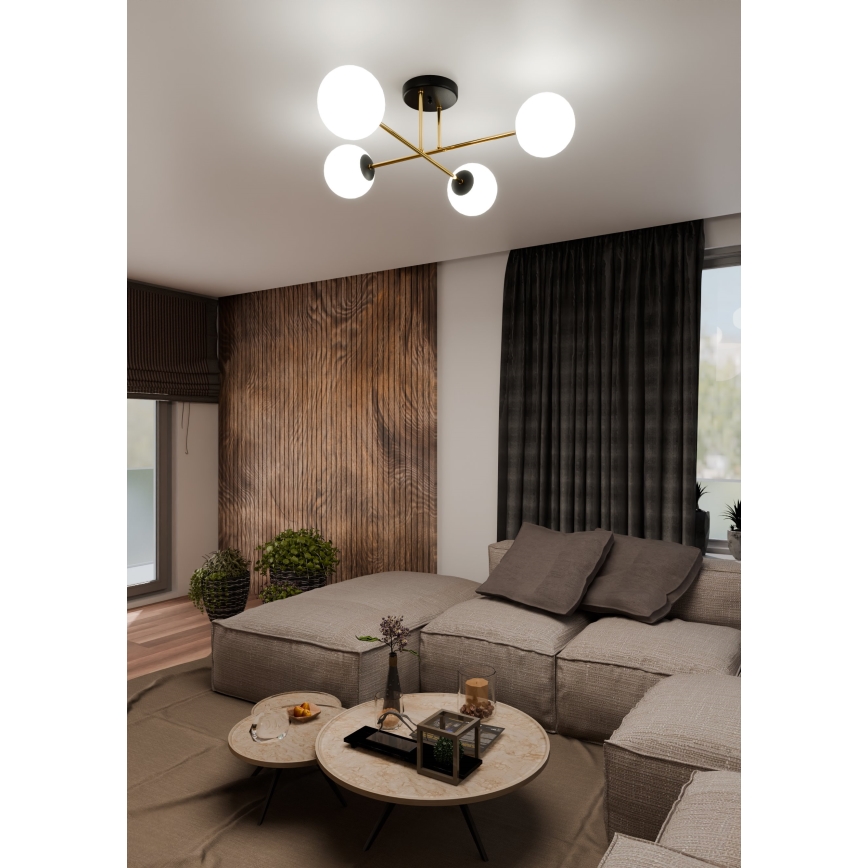 Luster na šipci MAGNUM 4xE14/10W/230V bela/zlatna/crna