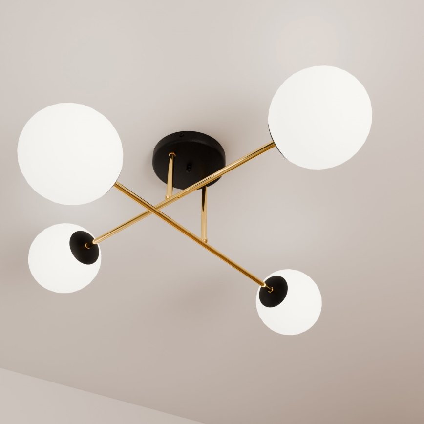 Luster na šipci MAGNUM 4xE14/10W/230V bela/zlatna/crna