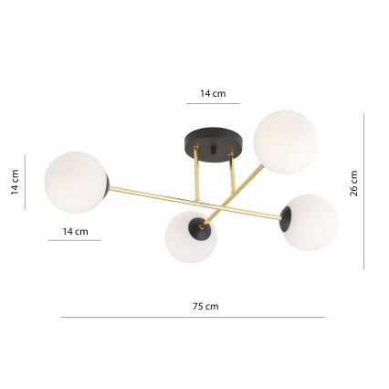 Luster na šipci MAGNUM 4xE14/10W/230V bela/zlatna/crna