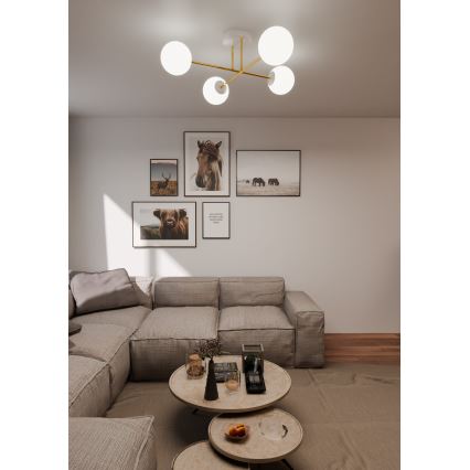 Luster na šipci MAGNUM 4xE14/10W/230V bela/zlatna