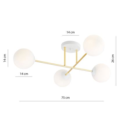 Luster na šipci MAGNUM 4xE14/10W/230V bela/zlatna