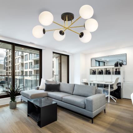 Luster na šipci MAGNUM 6xE14/10W/230V bela/zlatna/crna