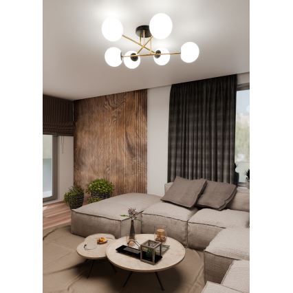 Luster na šipci MAGNUM 6xE14/10W/230V bela/zlatna/crna