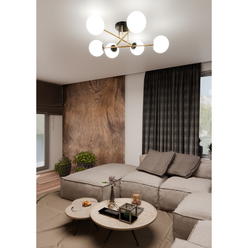 Luster na šipci MAGNUM 6xE14/10W/230V bela/zlatna/crna