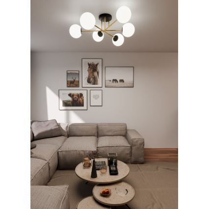 Luster na šipci MAGNUM 6xE14/10W/230V bela/zlatna/crna