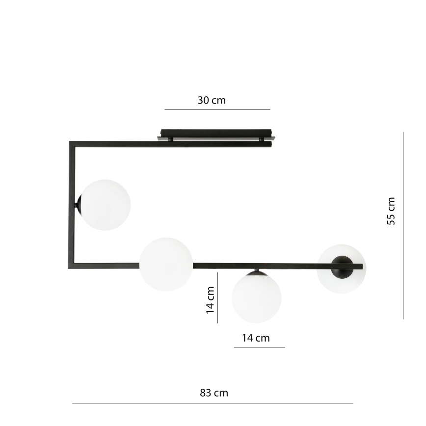 Luster na šipci SOMA 4xE14/10W/230V crna/bela