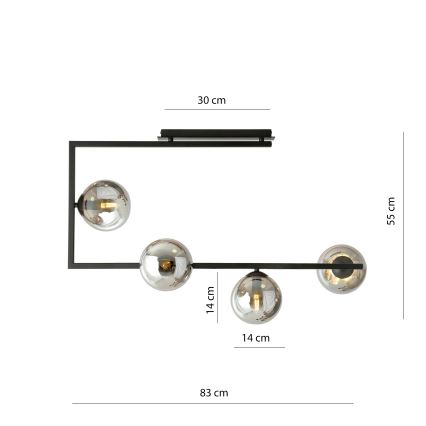 Luster na šipci SOMA 4xE14/10W/230V crna/siva