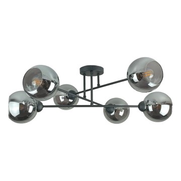 Luster na šipci VASCO 6xE27/60W/230V crna/zadimljeno-crna