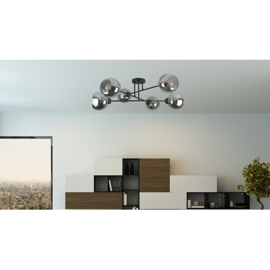 Luster na šipci VASCO 6xE27/60W/230V crna/zadimljeno-crna