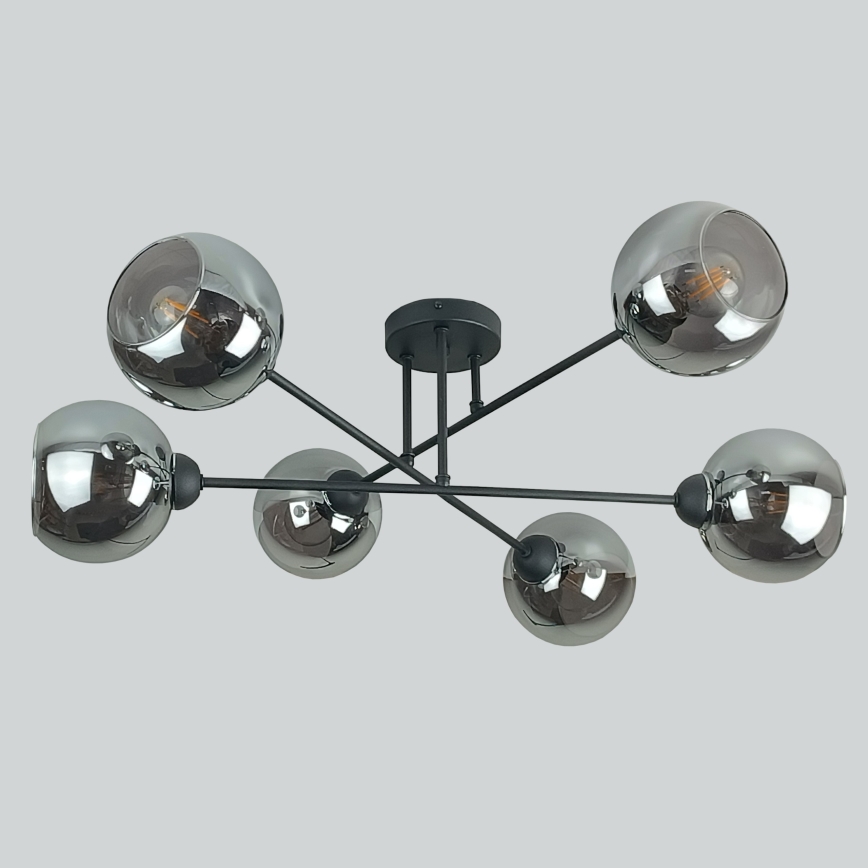 Luster na šipci VASCO 6xE27/60W/230V crna/zadimljeno-crna