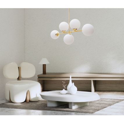 Luster na stalku FIRA 5xE27/60W/230V zlatna