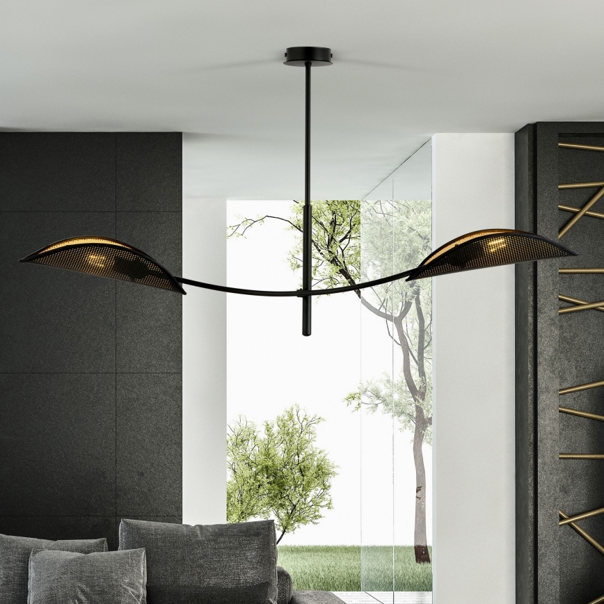 Luster na štangi LOTUS 2xE14/10W/230V crna/zlatna