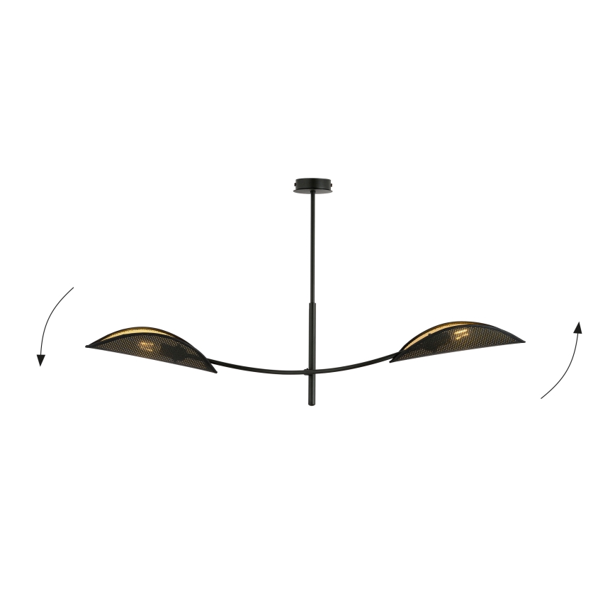 Luster na štangi LOTUS 2xE14/10W/230V crna/zlatna
