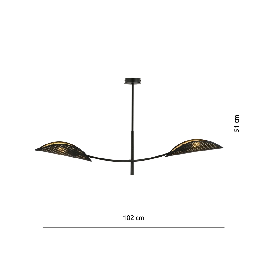 Luster na štangi LOTUS 2xE14/10W/230V crna/zlatna