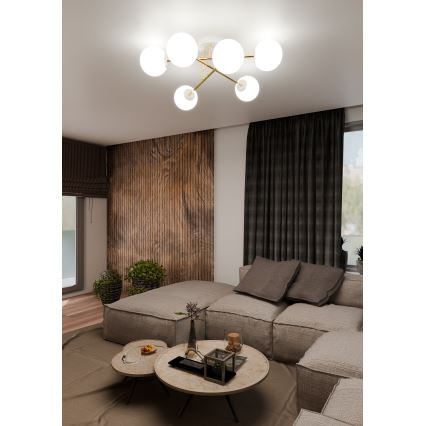 Luster na štapu MAGNUM 6xE14/10W/230V bela/zlatna