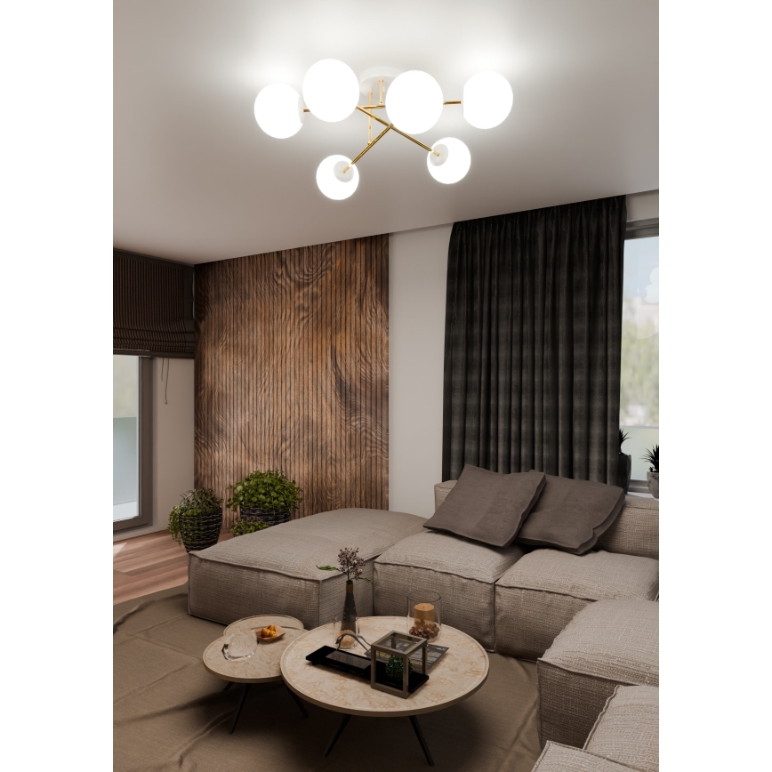 Luster na štapu MAGNUM 6xE14/10W/230V bela/zlatna