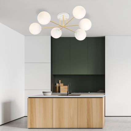 Luster na štapu MAGNUM 6xE14/10W/230V bela/zlatna