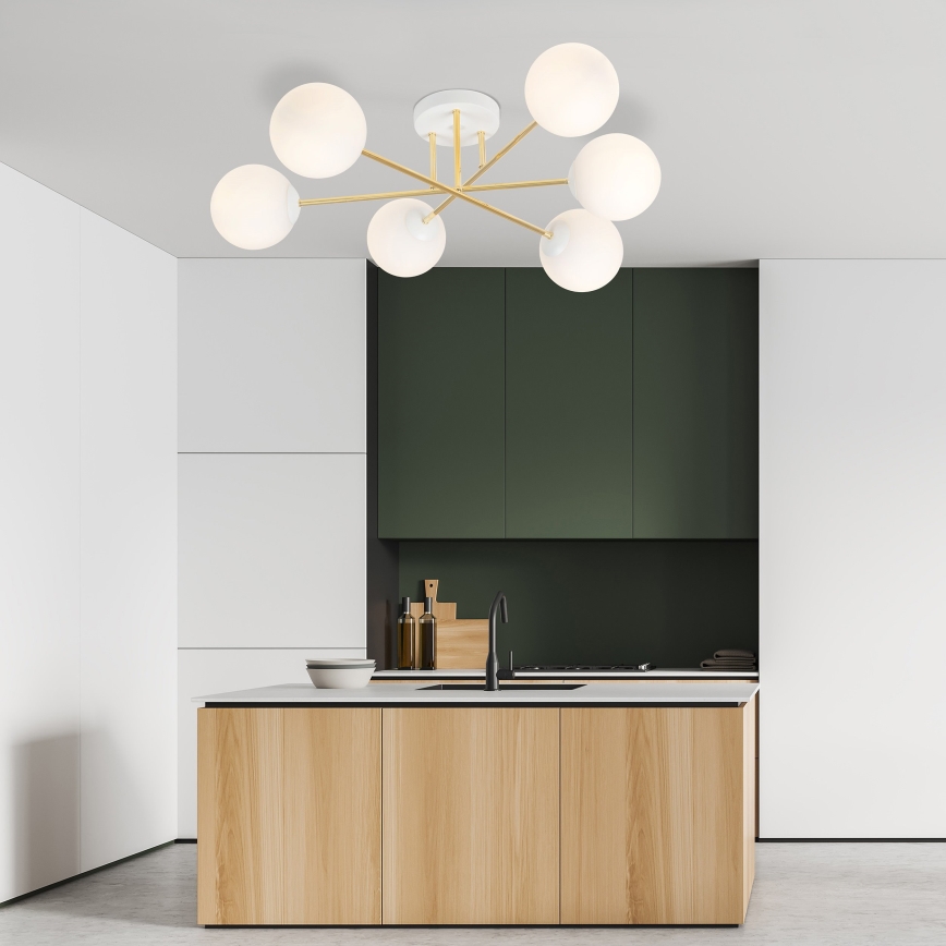 Luster na štapu MAGNUM 6xE14/10W/230V bela/zlatna