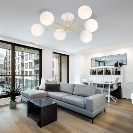 Luster na štapu MAGNUM 6xE14/10W/230V bela/zlatna