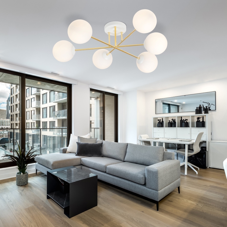 Luster na štapu MAGNUM 6xE14/10W/230V bela/zlatna