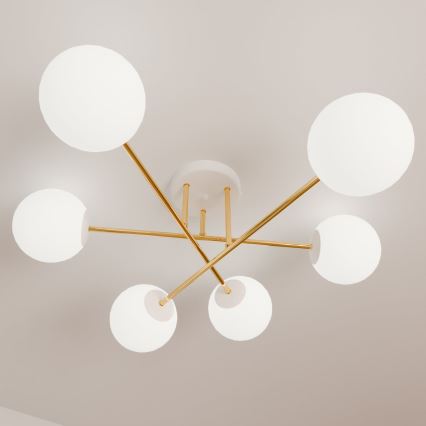 Luster na štapu MAGNUM 6xE14/10W/230V bela/zlatna