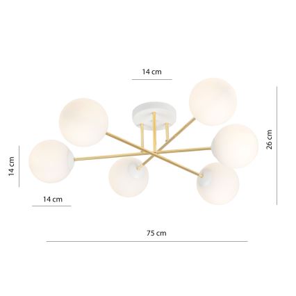 Luster na štapu MAGNUM 6xE14/10W/230V bela/zlatna
