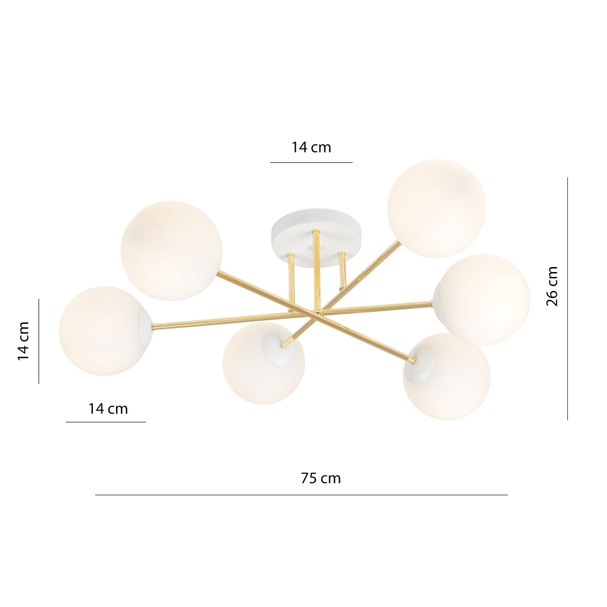 Luster na štapu MAGNUM 6xE14/10W/230V bela/zlatna