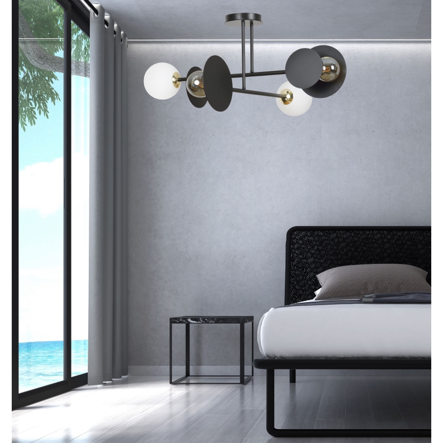 Luster na štapu MINERVA 2xE27/15W + 2xE14/10W/230V crna