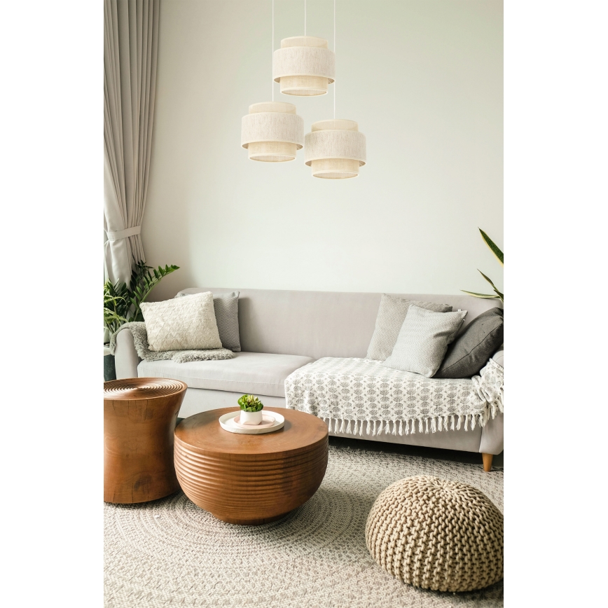 Luster na užetu BOHO 3xE27/60W/230V krem/juta