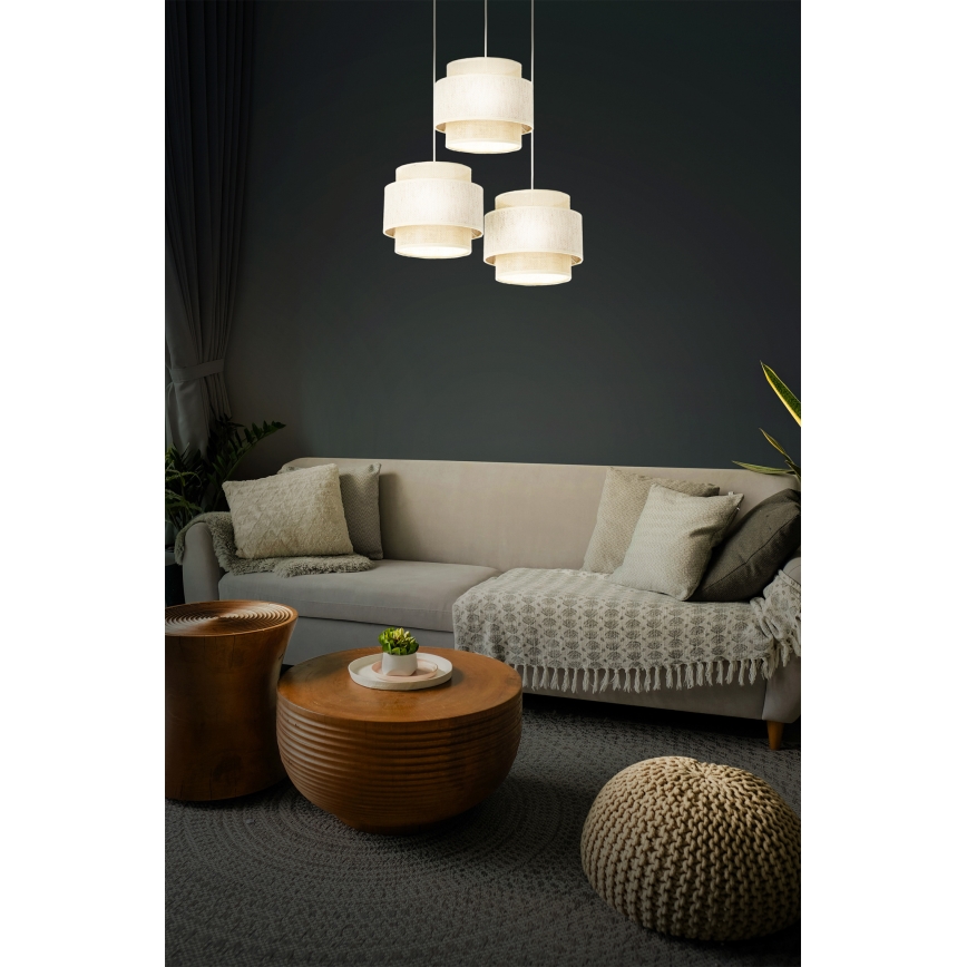 Luster na užetu BOHO 3xE27/60W/230V krem/juta