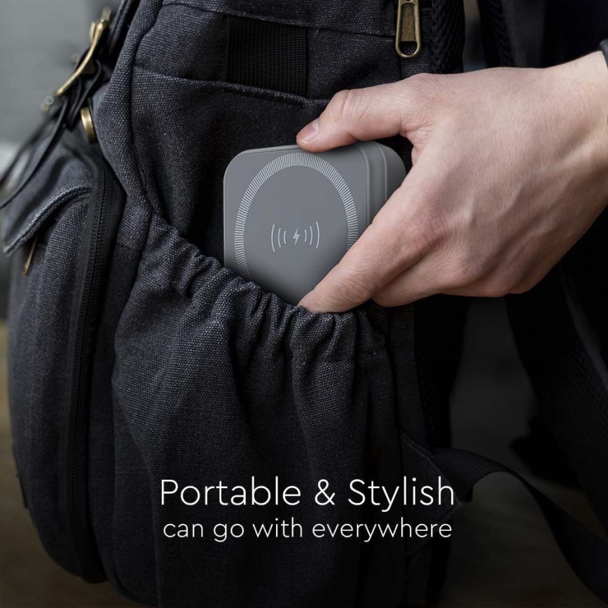 Power Bank magnetična sa bežičnim punjenjem Power Delivery 10 000mAh/20W/3,7V siva