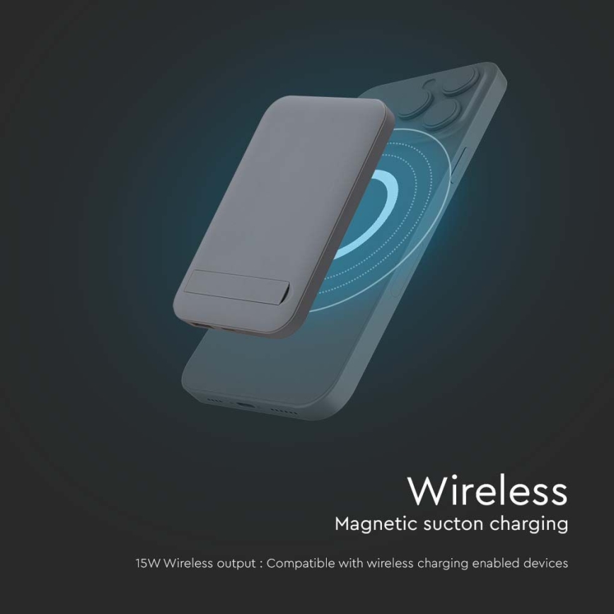 Power Bank magnetična sa bežičnim punjenjem Power Delivery 10 000mAh/20W/3,7V siva