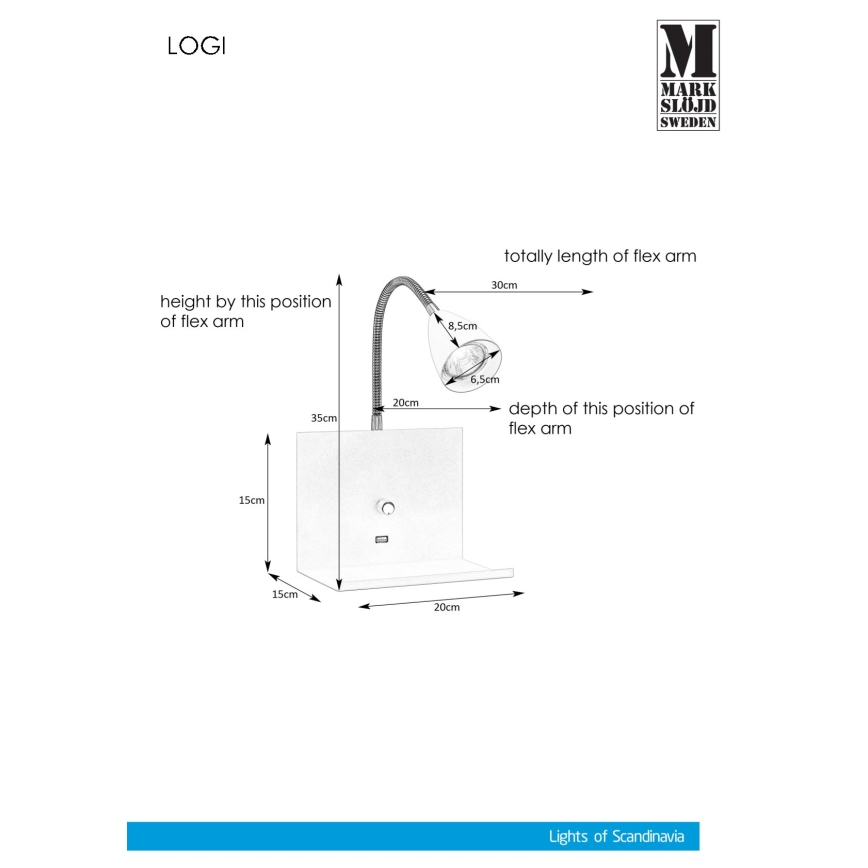 Markslöjd 107140 - Prigušiva zidna svetiljka sa USB priključkom LOGI 1xGU10/7W/230V