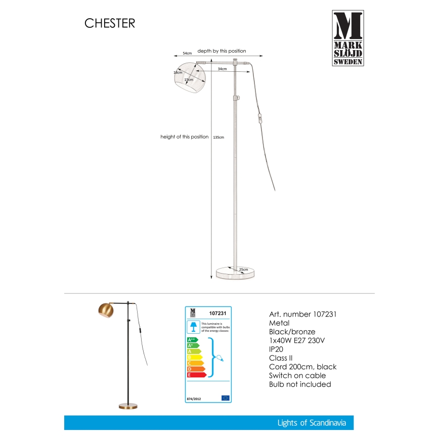 Markslöjd 107231 - Podna lampa CHESTER 1xE27/40W/230V
