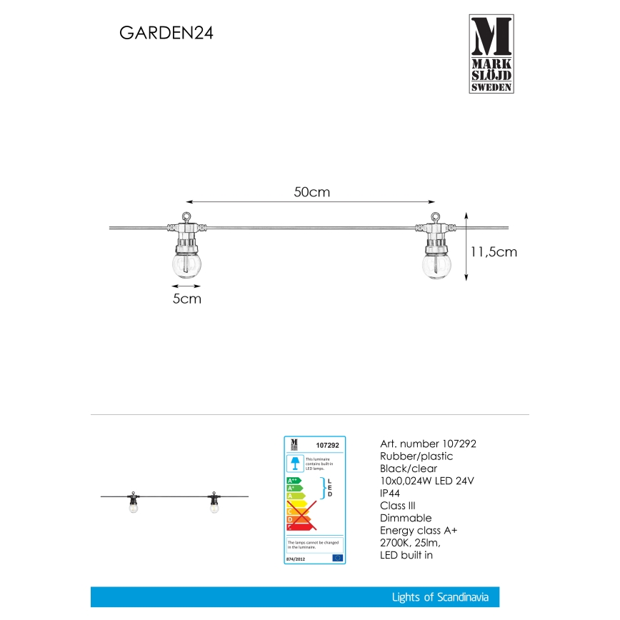 Markslöjd 107292 - LED spoljna dekorativna girlanda GIRLANDA GARDEN, 10x LED, 5,5 m, IP44