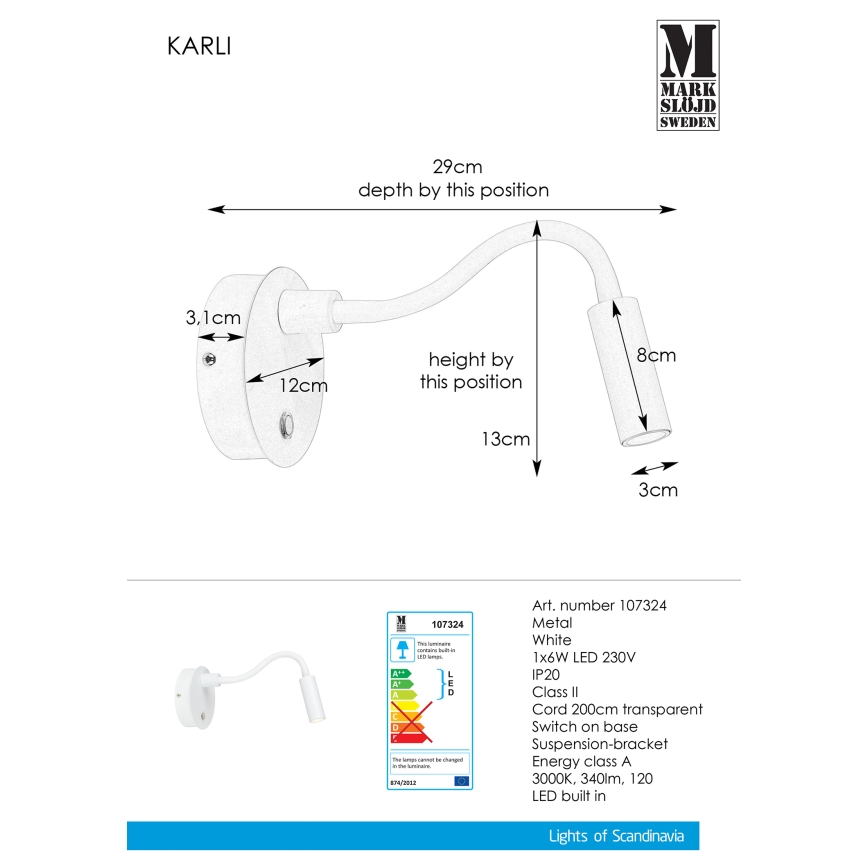 Markslöjd 107324 - LED zidna svetiljka KARLI LED/6W/230V