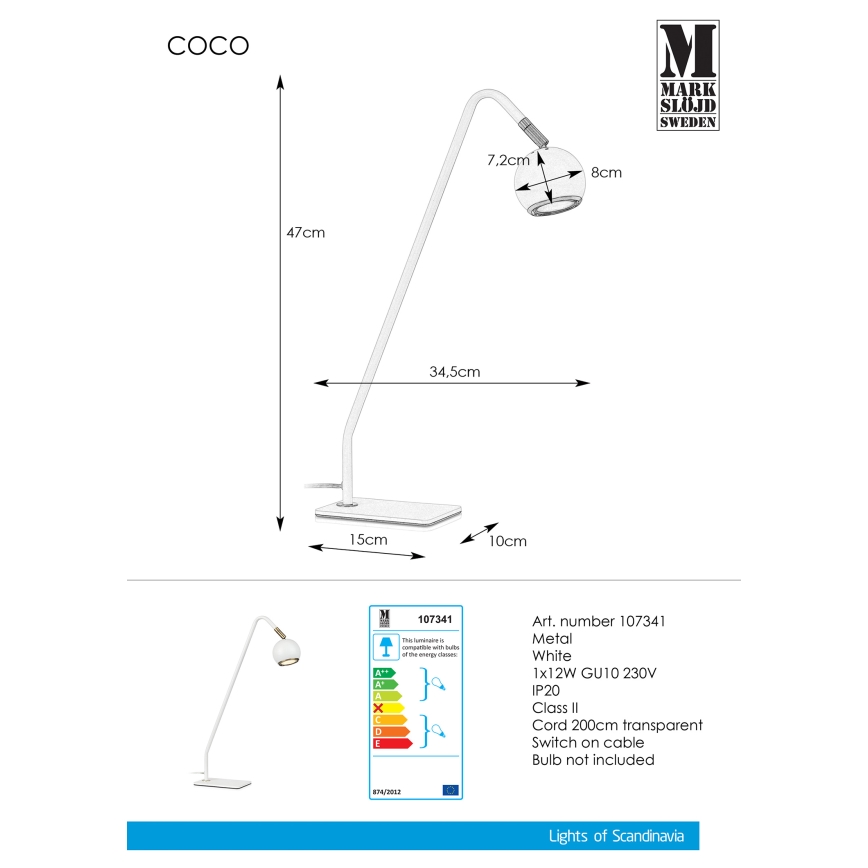 Markslöjd 107341 - Stona lampa COCO 1xGU10/12W/230V