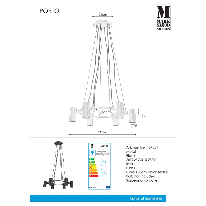 Markslöjd 107357 - Luster na sajli PORTO 6xGU10/12W/230V