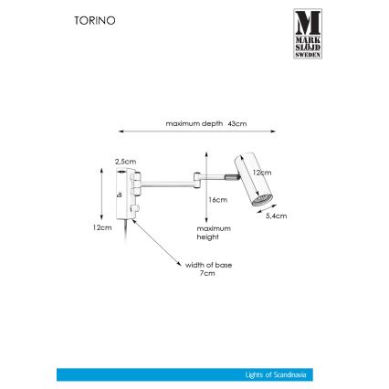 Markslöjd 107538 - Prigušiva zidna spot svetiljka TORINO 1xGU10/12W/230V