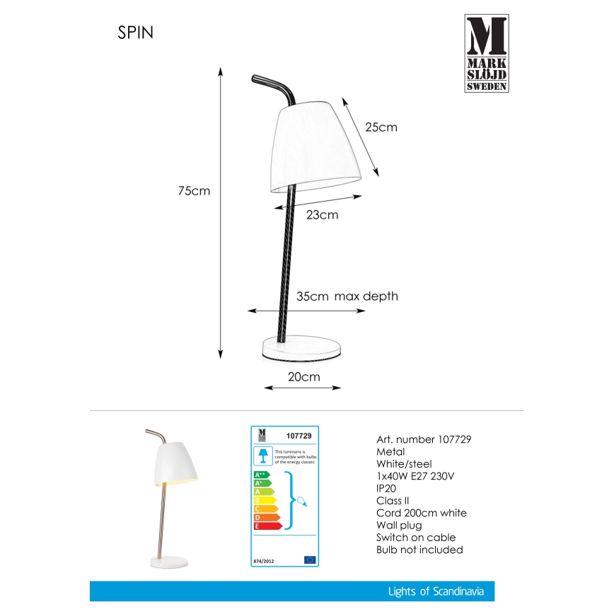 Markslöjd 107729 - Stona lampa SPIN 1xE27/40W/230V